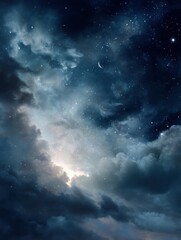 Wall Mural - dramatic night sky with stars and clouds low angle view depicting celestial beauty and cosmic wonder