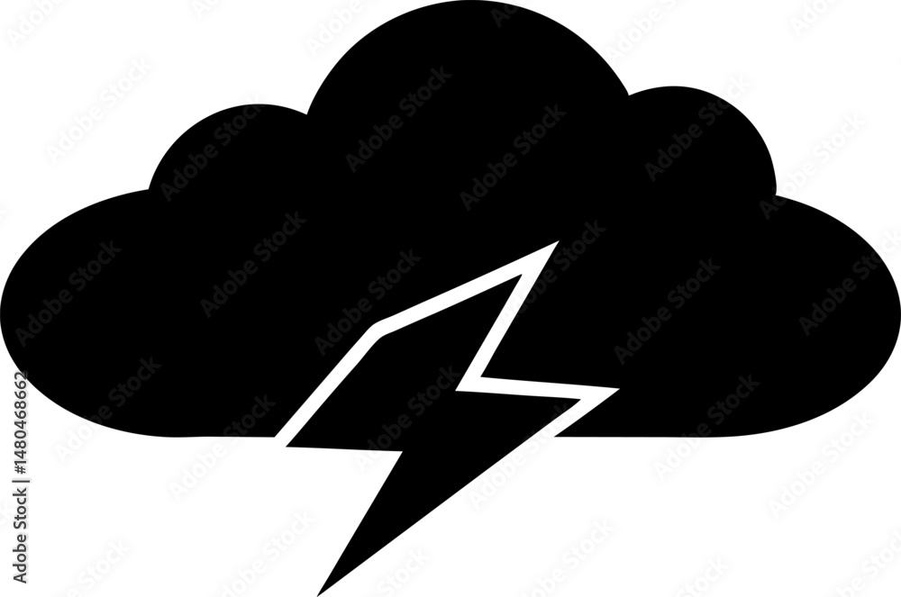 Cloud With Lightning Bolt Silhouette Vector Illustration