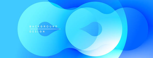 Fototapete - Abstract blue shapes overlap, creating fluid modern background. Soft gradients suggest depth, light interplay. Minimalist design.