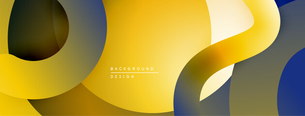 Aufkleber - Abstract design features overlapping curved shapes. Yellows, blues, grays create modern aesthetic. Minimalist composition, smooth gradients present.