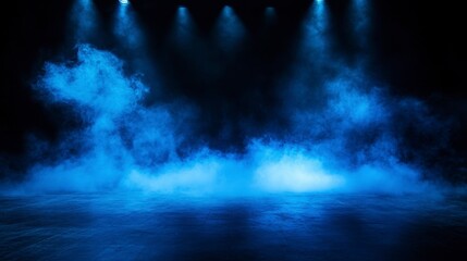 Aufkleber - Blue smoke illuminated by spotlights on dark background.