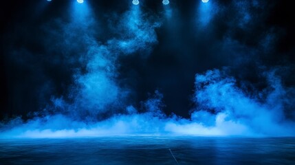 Aufkleber - Blue smoky stage with spotlights, perfect for presentations or events.