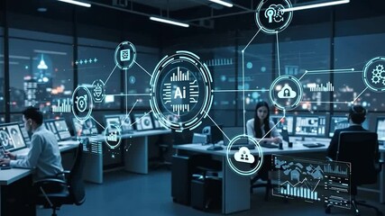 futuristic office uses artificial intelligence network