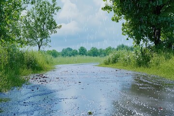 Wall Mural - rainy country road