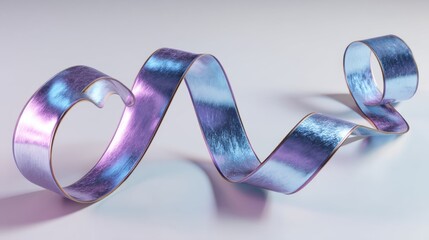 Wall Mural - abstract ribbon unfurling with iridescent sheen studio shot on white background flowing and curving 