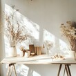 © Shehroo Time - Bright Minimalist Desk with Dried Botanicals and Natural Light