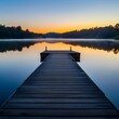 © Shehroo Time - Lake at Sunrise with Wooden Dock and Mirror Reflection
