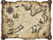 © Nu - Old, vintage grunge pirate map background with blank space for text or design. The old, worn paper has faded colors and intricate details of the sea monsters, treasure marks