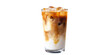 © Tanjil - A refreshing iced latte in a clear glass with visible layers of milk coffee and ice cubes on black background