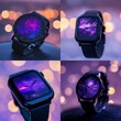 © Shehroo Time - Smartwatch in Black with Purple Sky Face and Light Bokeh