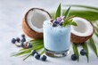© Tida - Refreshing Blue Coconut Blueberry Cocktail - Tropical blue coconut cocktail, garnished with blueberries and mint, symbolizing summer, refreshment, exotic flavors, relaxation, and vibrant energy