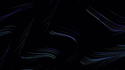 Wall Mural - Abstract twisted glowing line flowing on black background with side movement. Simple backdrop animation