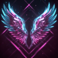 Wall Mural - angel wings glowing neon light effect against dark background digital art futuristic style fantasy c