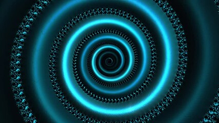 Wall Mural - Flying through blue glowing circle tunnel. Abstract speed, motion backdrop