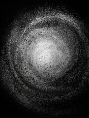 Wall Mural - abstract galaxy formation with swirling dust and bright light in deep space monochrome view