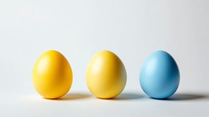 Aufkleber - Three pastel eggs; yellow, pale yellow, and light blue, arranged in a row on a white background.