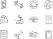 ©  Design_ mn - Linear shows a ladder, dumbbell, MRI machine, bicep, phone, door, calendar, and scissors
