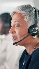 Aufkleber - Call center, mature and business woman in office for online help, consulting or CRM support. Professional, virtual assistant and person with headset for customer service, contact us and communication
