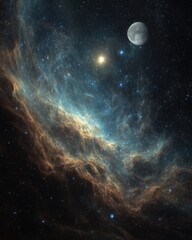 Wall Mural - cosmic nebula and moon in deep space exploration digital art celestial view of distant galaxy starfi