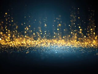 Wall Mural - golden bokeh light effect on dark blue background, abstract festive glitter overlay, celebration bac