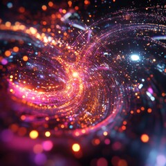 Wall Mural - abstract data stream visualization with glowing particles and swirling lines in a dark space; futuri