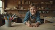 © Alex Pios - Happy teenager using tools at woodworking bench in workshop