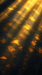 Wall Mural - abstract gold geometric shapes and light rays background vertical perspective for graphic design and