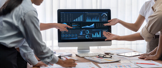 Fototapete - Business data dashboard provide business intelligence analytic for marketing strategy planning brisk with big data set to analyze customer demands and foreseeing business future