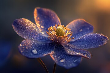 Aufkleber - Purple rose with dew drops glistening in soft morning light creates a serene and captivating atmosphere in a garden setting