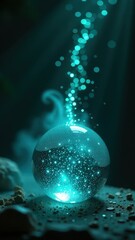 Wall Mural - Blue glass ball with a blue light shining on it. The light is coming from the top of the ball