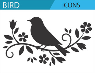 elegant bird and tree branch icons for environmental and outdoor themes