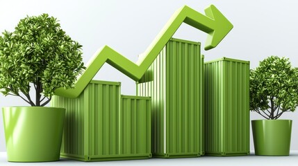 Leinwandbilder - Green stock market graph with arrow and potted trees