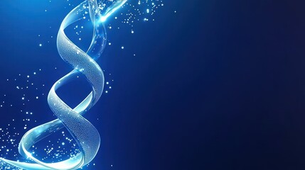 Poster - Blue dna structure with glowing particles against dark backdrop