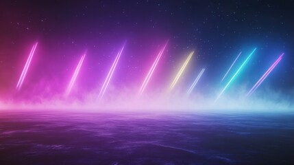 Fototapete - Abstract concept of comets flying over space horizon for futuristic visuals.