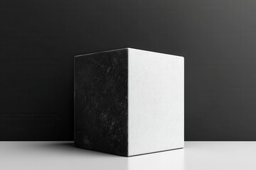Leinwandbilder - Minimalist composition featuring a white cube on a surface against a monochrome background with contrasting shades