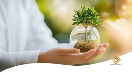 Poster - Person holding a small tree in a glass bowl