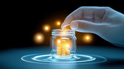 Aufkleber - Hand adding coin into glass jar with money inside