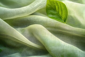 Poster - Soft green fabric draping elegantly under natural light highlights textures and folds for a serene aesthetic perfect for home decor and creative projects