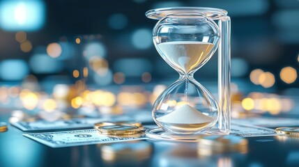 Aufkleber - Hourglass and money imply the concept of time is money