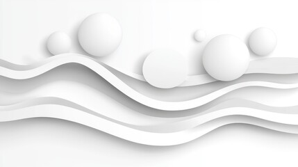 Fototapete - Abstract arrangement of white spheres over layered wavy surfaces