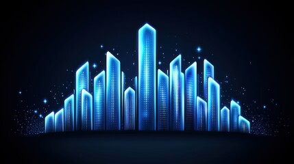 Poster - Futuristic blue city skyline illuminated with glowing light effect