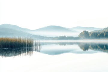 Aufkleber - Tranquil lakeside landscape showcasing trees reflecting on still water during a serene autumn day