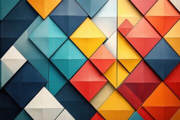 Aufkleber - Vibrant geometric patterns showcasing colorful triangles and squares on a textured surface in a modern art design