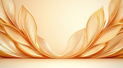 Fototapete - Abstract arrangement of golden feather like shapes framing a soft background