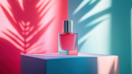 Aufkleber - Minimalist design featuring a pink column against pastel walls in a serene space during bright daylight