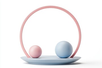 Fototapete - Modern decorative arrangement featuring pastel spheres in a minimalistic design on a sleek circular display