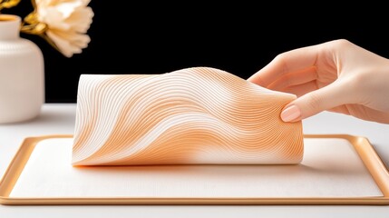 Poster - A textured object is being lifted by a hand