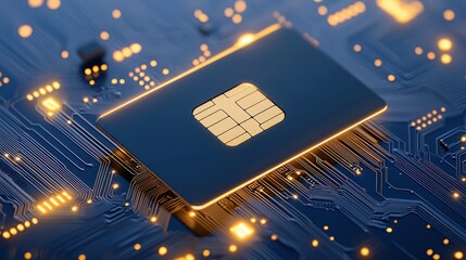 Poster - Sim card resting on a glowing blue circuit board
