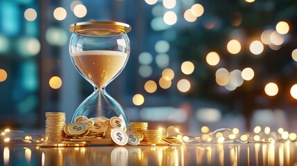 Poster - Hourglass with coins symbolizes time is money investment concept