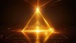 © FANTASY WORLD - Golden triangle tunnel with bright light and glowing lines in a dark abstract background scene